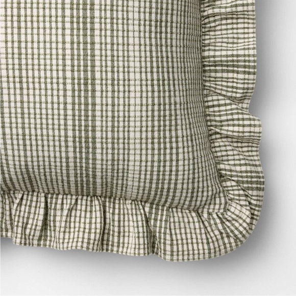 24"x24" Uneven Plaid with Ruffle Pillow Green/Tan - Threshold with Studio McGee - Picture 3 of 4